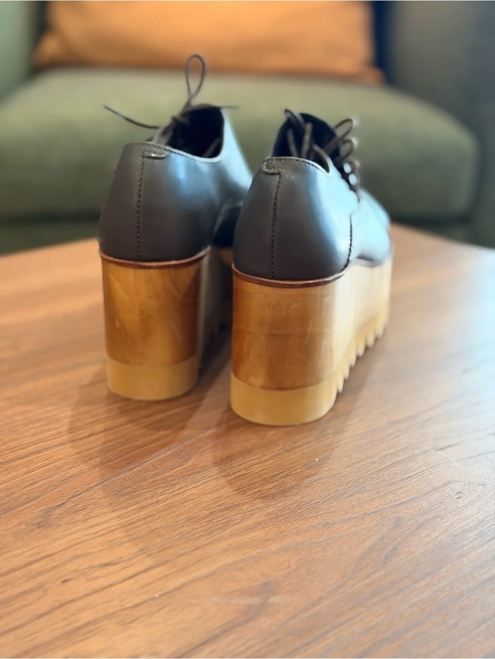 NEW sz7 Marita Moreno Dali Derby Brown Platform Wedge Shoes Wooden Base Academia